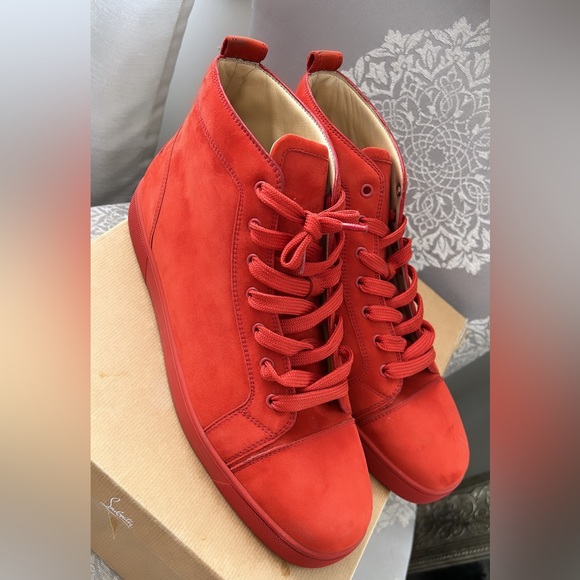 Christian Louboutin Authentic Mens Hightop Red suede Sneakers size 46.5 worn - Picture 3 of 4